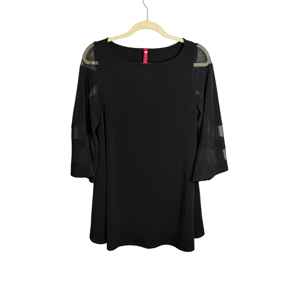 IC Collection Blouse Tunic Women's Medium 3/4 Sleeve Scoop Neck Office Black